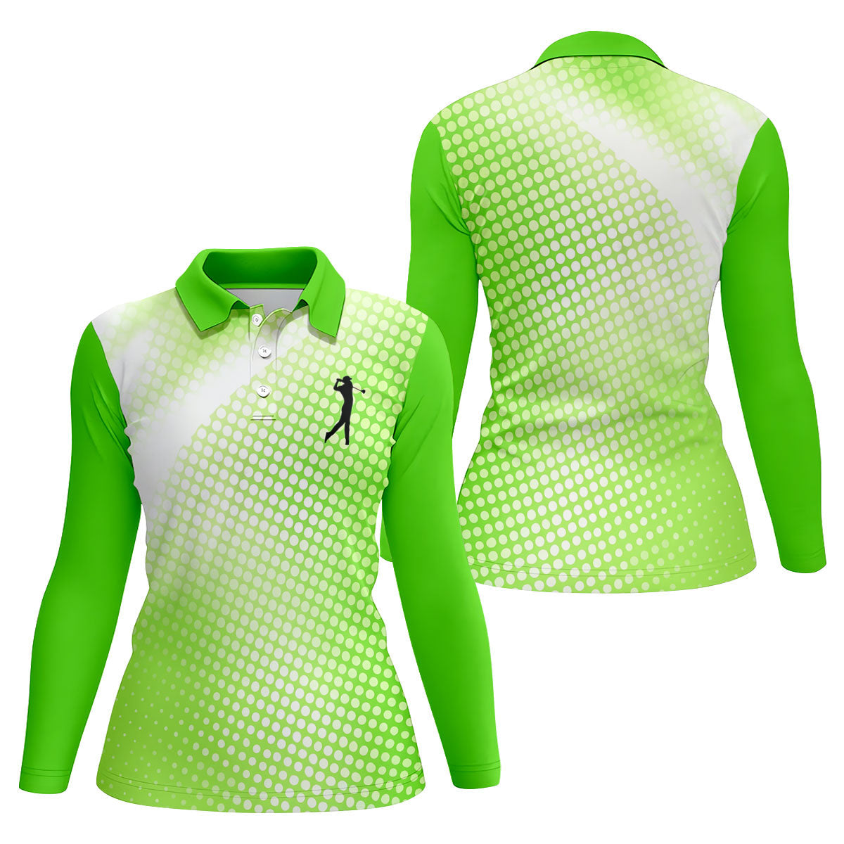 Green White Gradient Polka Dot Golf Shirt, Women's Golf Tops, Ladies Golf Polos