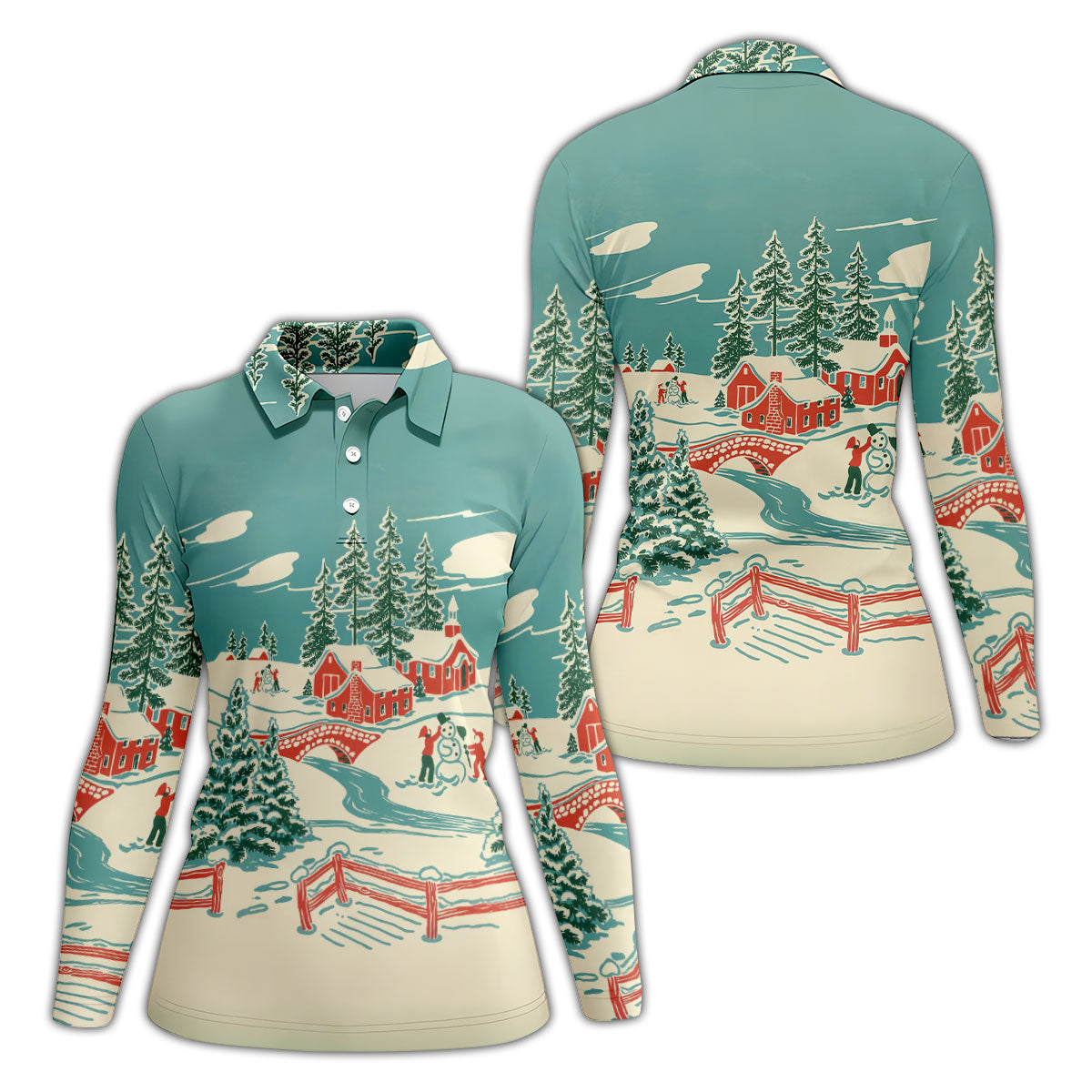 Christmas Winter Village Snowman Golf Polo Shirt, Women’s Golf Polo, Golf Tops For Women