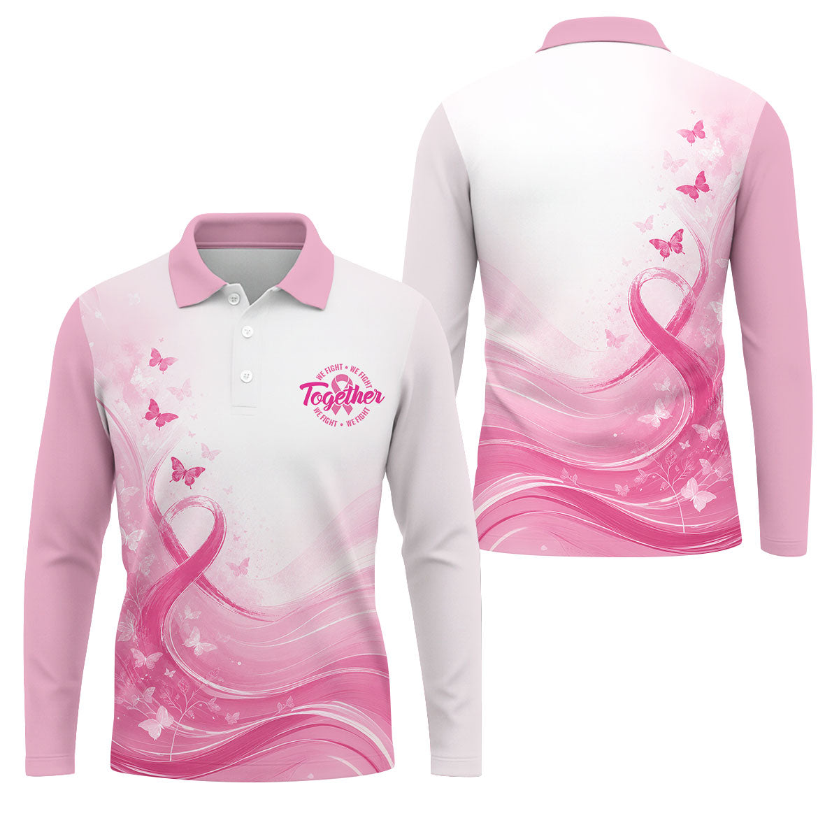 Custom Together We Fight Butterfly Breast Cancer Polo Shirt, Mens Golf Polo, Printed Golf Shirts