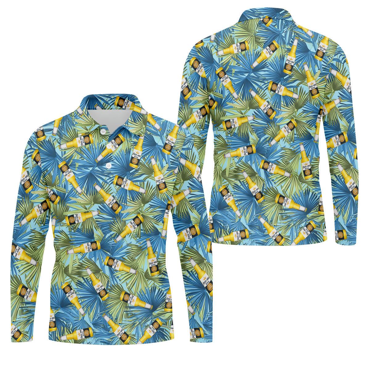 Funny Tropical Beer Bottle Pattern Golf Polo Shirt, Printed Golf Shirts, Mens Golf Apparel