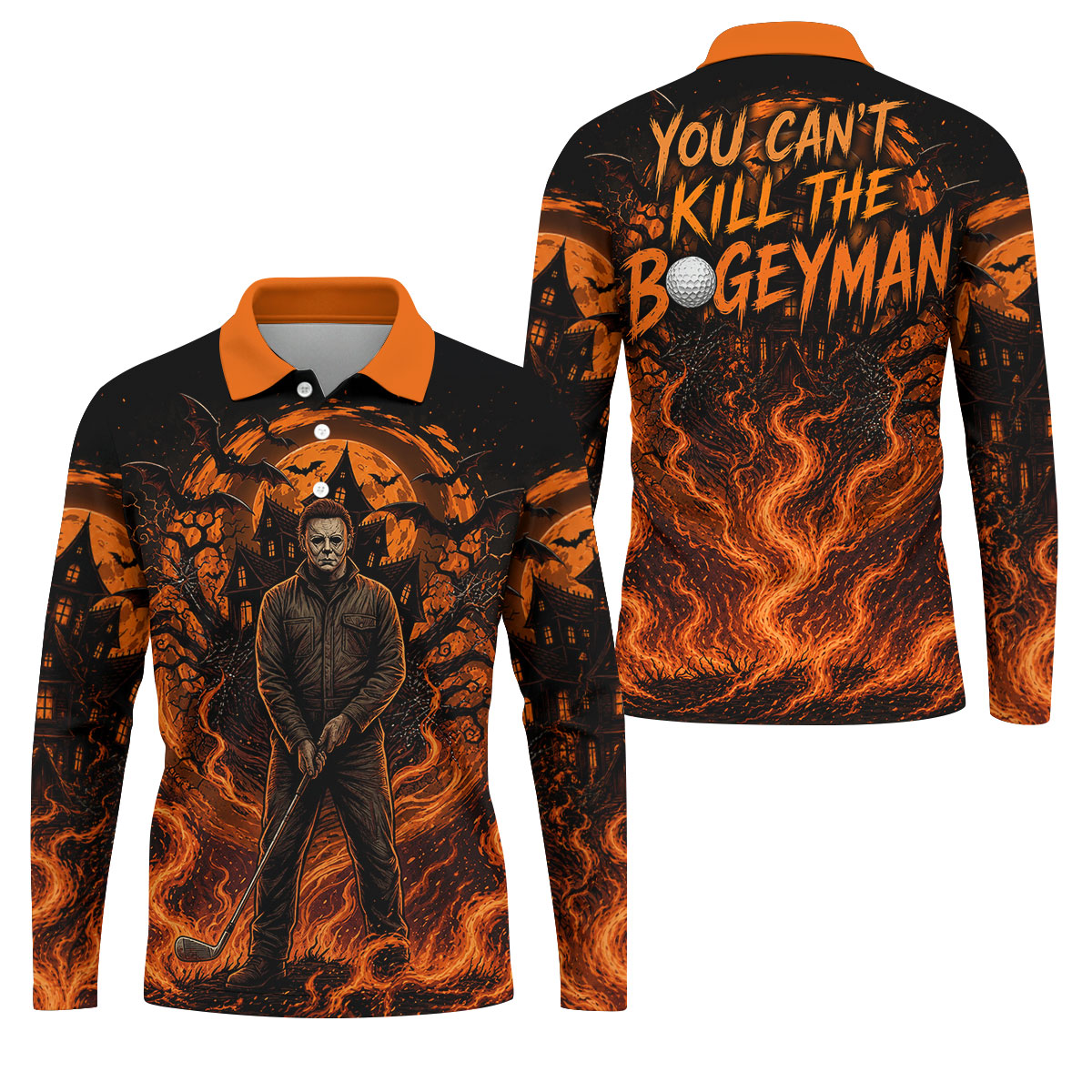 You Can't Kill The Bogeyman Halloween Golf Polo Shirt, Horror Character, Mens Golf Shirts