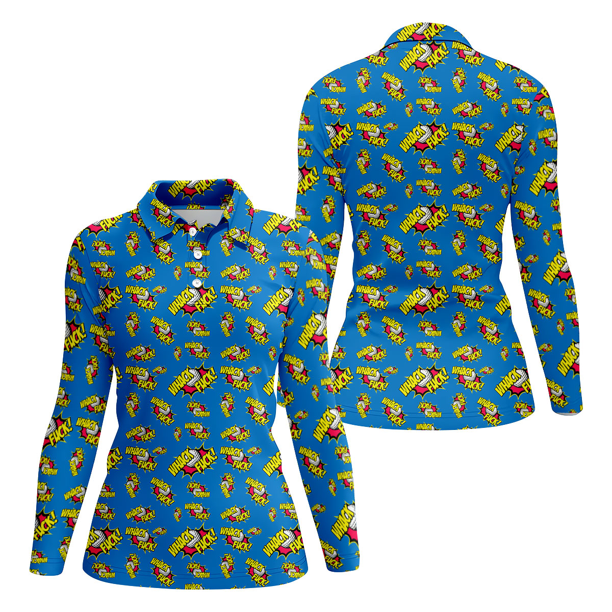 Whack Fuck Comic Golf Ball Pattern Golf Shirt, Women's Golf Tops, Golf Shirts For Women