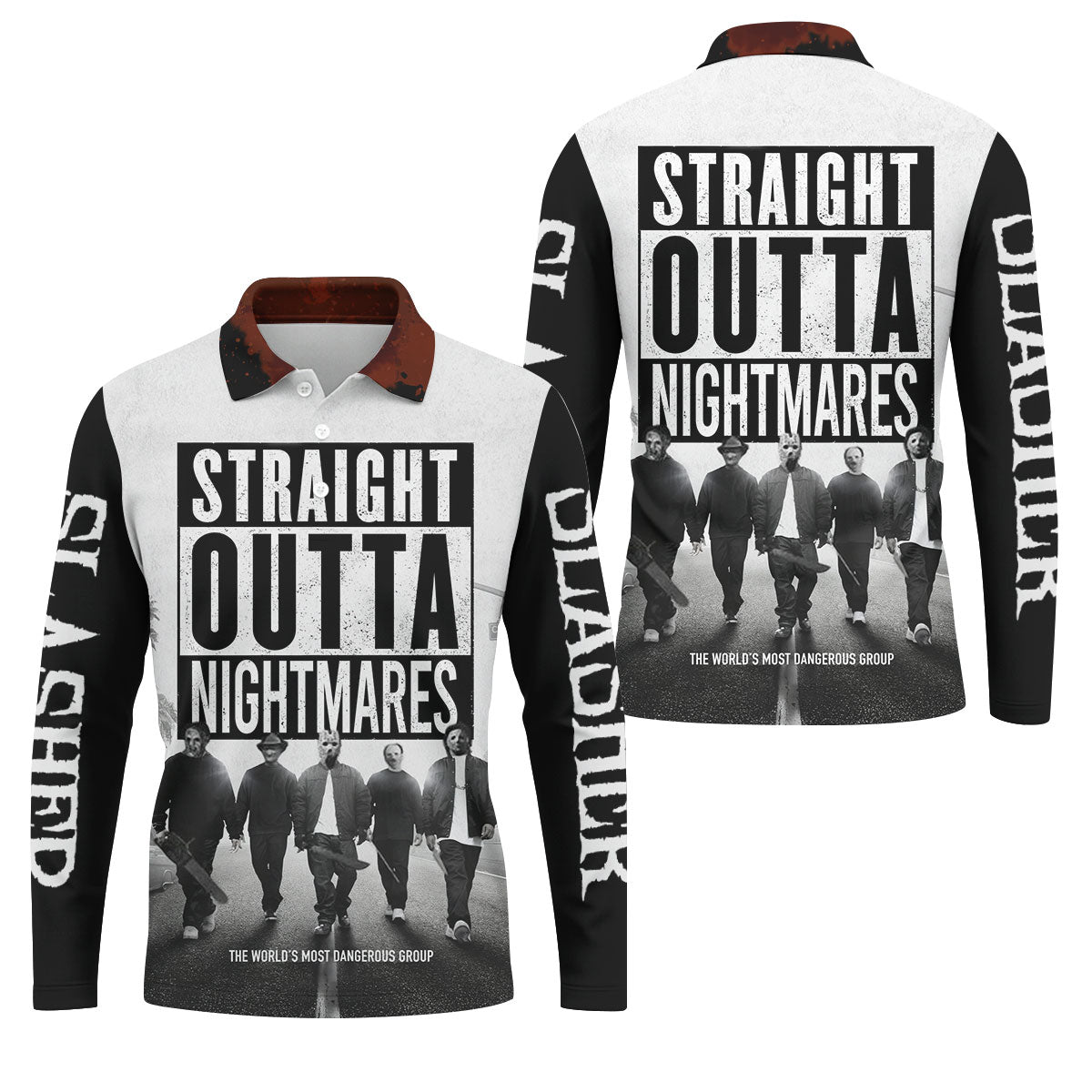Straight Outta Nightmares Horror Character Golf Polo Shirt, Mens Golf Shirts, Hawaiian Golf Shirt