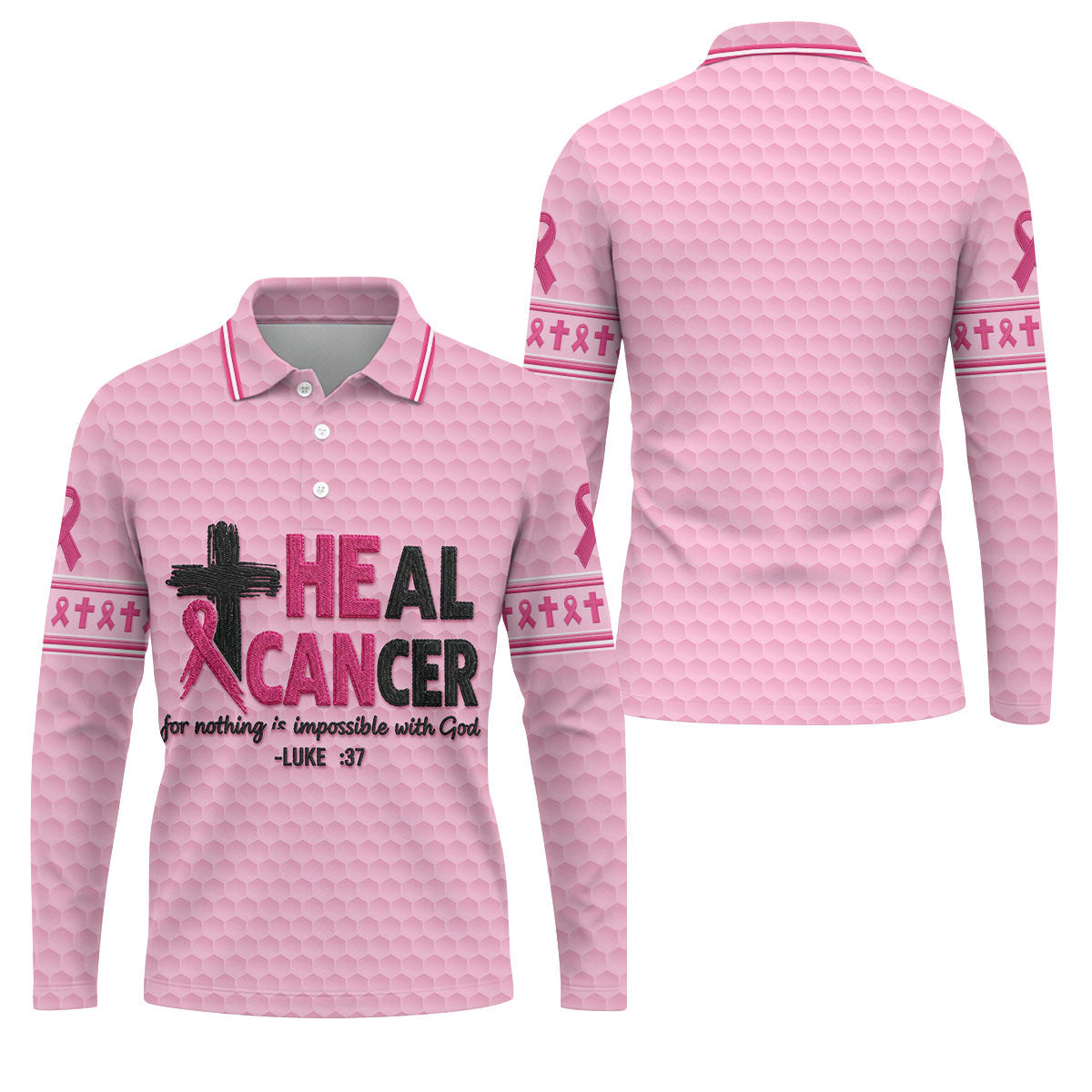Heal Cancer Faith Pink Breast Cancer Awareness Shirt, Mens Golf Polo, Golf Shirts For Men