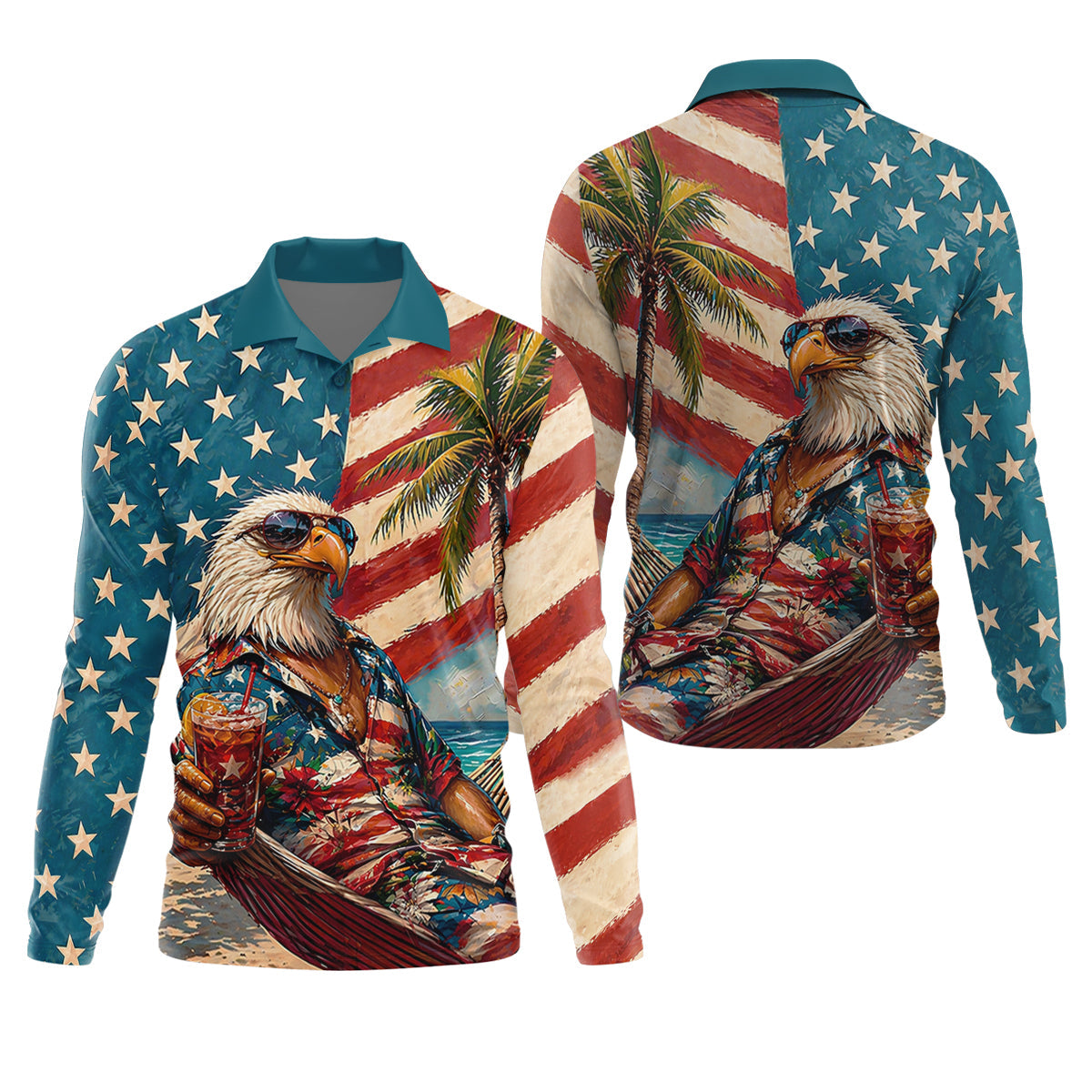 Cool Bald Eagle 250 Years American Flag Golf Shirt, Patriotic 4th Of July Golf Shirts For Men
