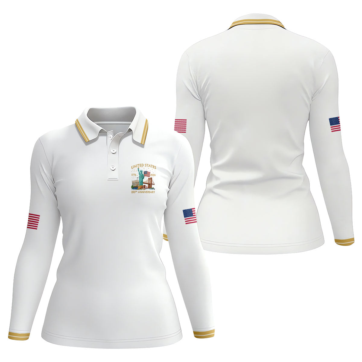 American Symbols White Patriotic Golf Shirt, US 250 Years 4th Of July Golf Shirt For Women