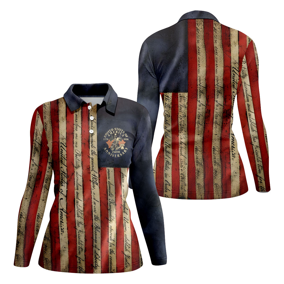 USA 250th Anniversary Distressed Flag Patriotic Golf Shirt, 4th Of July Golf Shirt For Women