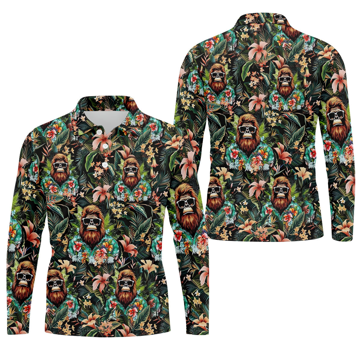 Bigfoot Hawaiian Tropical Golf Shirt, Funny Sasquatch Golf Shirts For Men