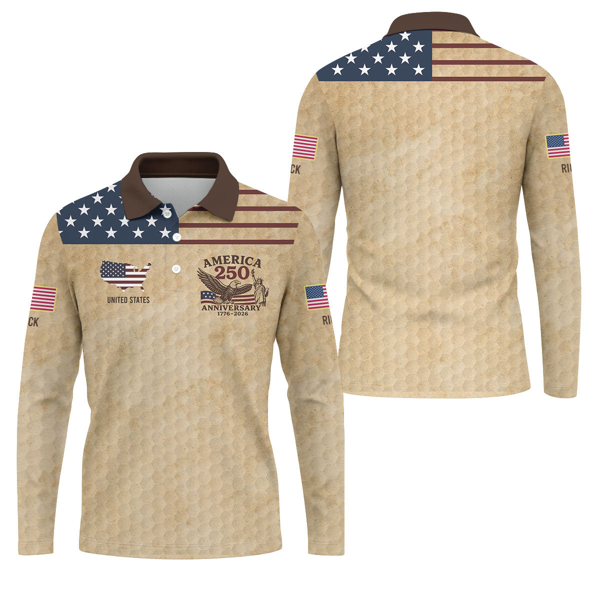 America 250 US Flag Pattern Retro Golf Shirt, Patriotic 4th Of July Golf Shirts For Men