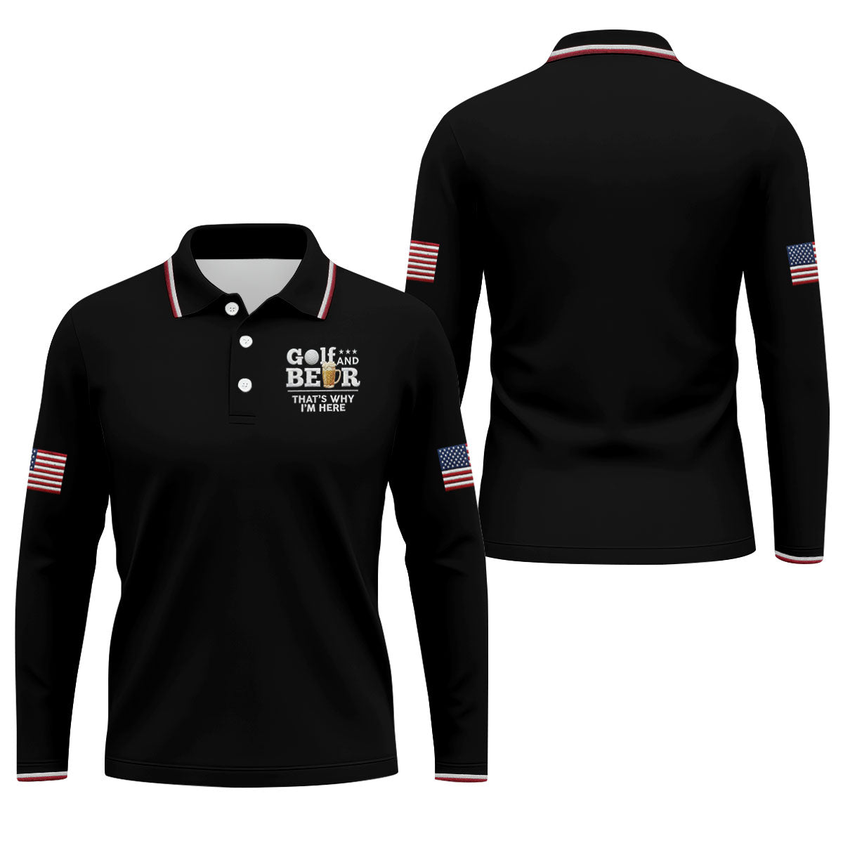 Golf And Beer That's Why I'm Here 250 Years US Flag Golf Shirt, Patriotic 4th Of July Golf Shirts For Men