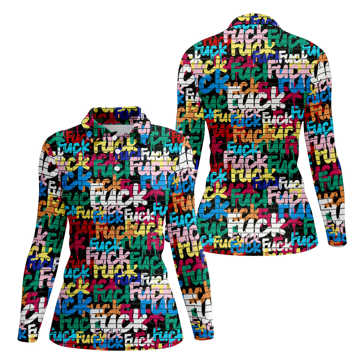 Bold Colorful Fuck Graffiti Typography Golf Shirt, Women's Golf Tops, Golf Shirts For Women