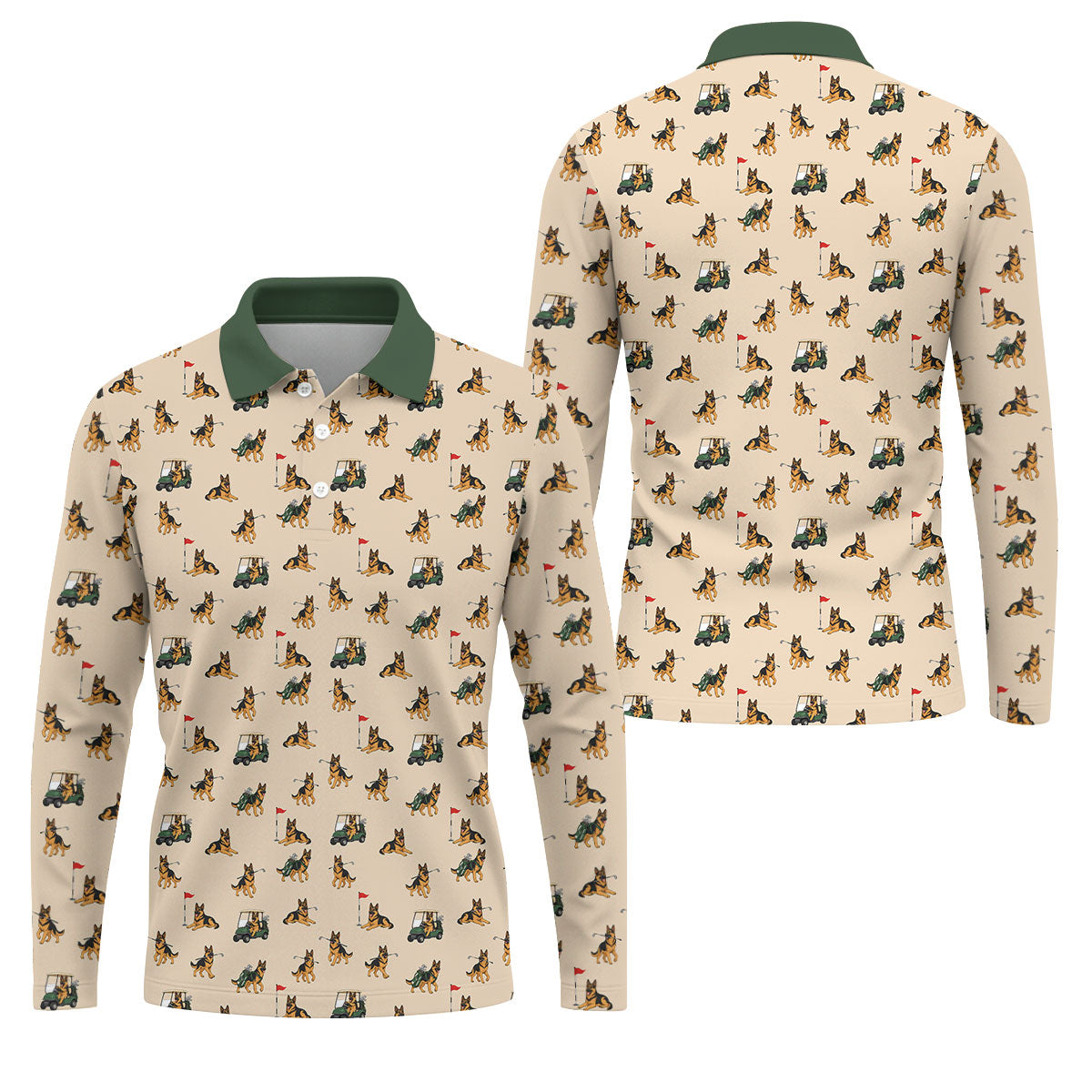 German Shepherd Golf Pattern Polo Shirt, Golf Shirts For Men, Mens Golf Apparel
