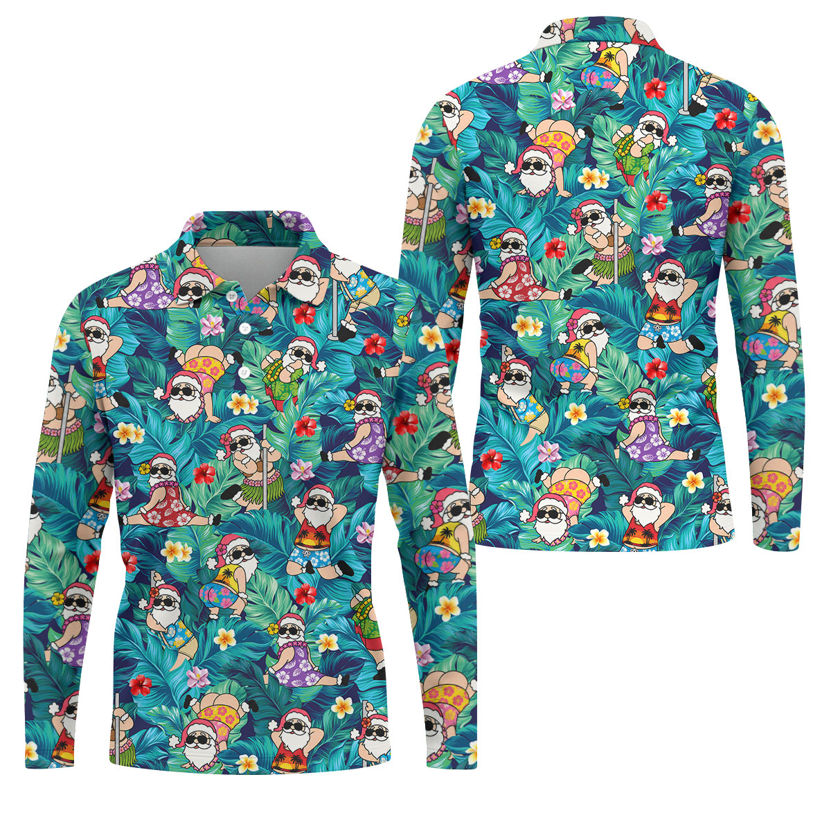Funny Hula Santa Christmas Golf Shirt, Men's Golf Shirt, Hawaiian Golf Shirt, Printed Golf Shirts