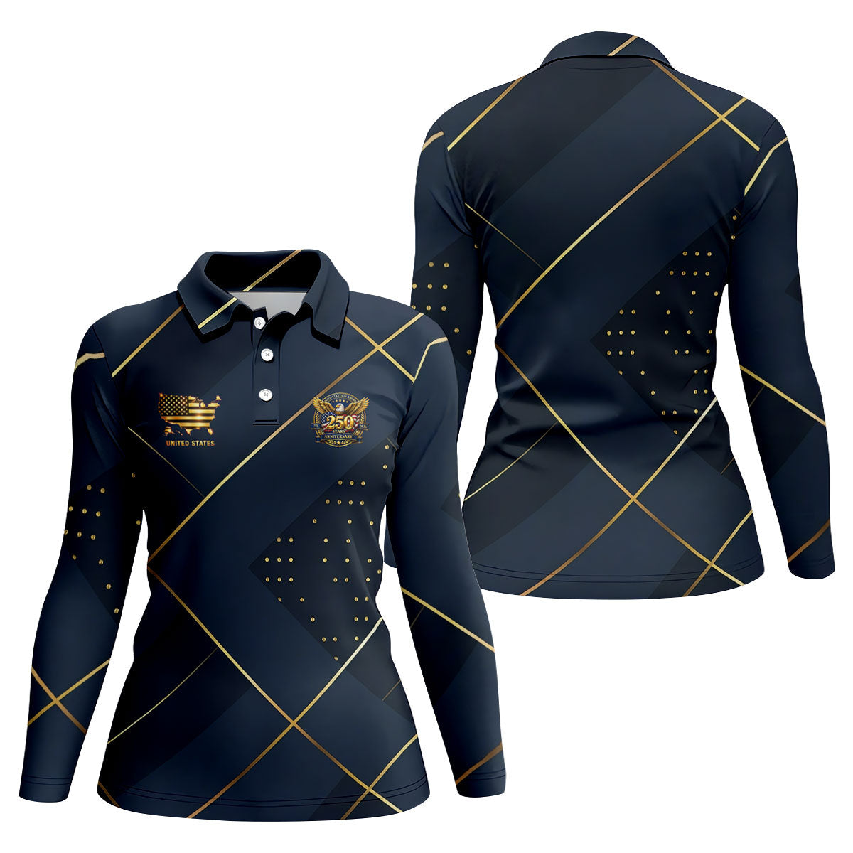 Bald Eagle 250 Years Anniversary Navy Patriotic Golf Shirt, 4th Of July Golf Shirt For Women