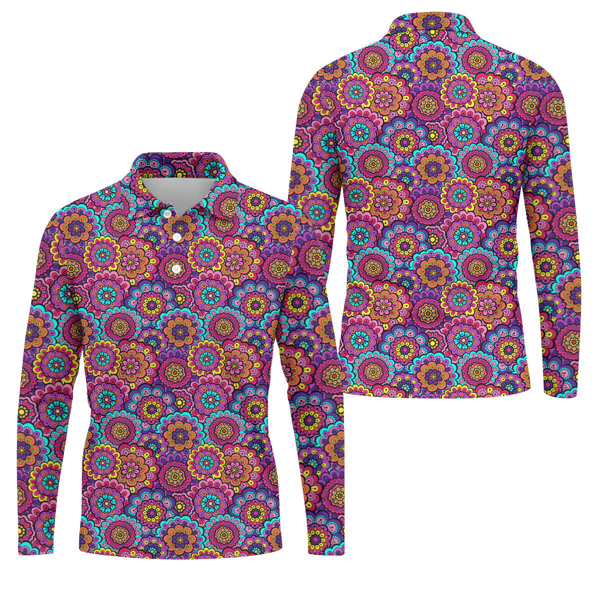 Colorful Mandala Floral Pattern Zip Hoodie, Graphic Zip Hoodie, Hooded Sweatshirt For Men