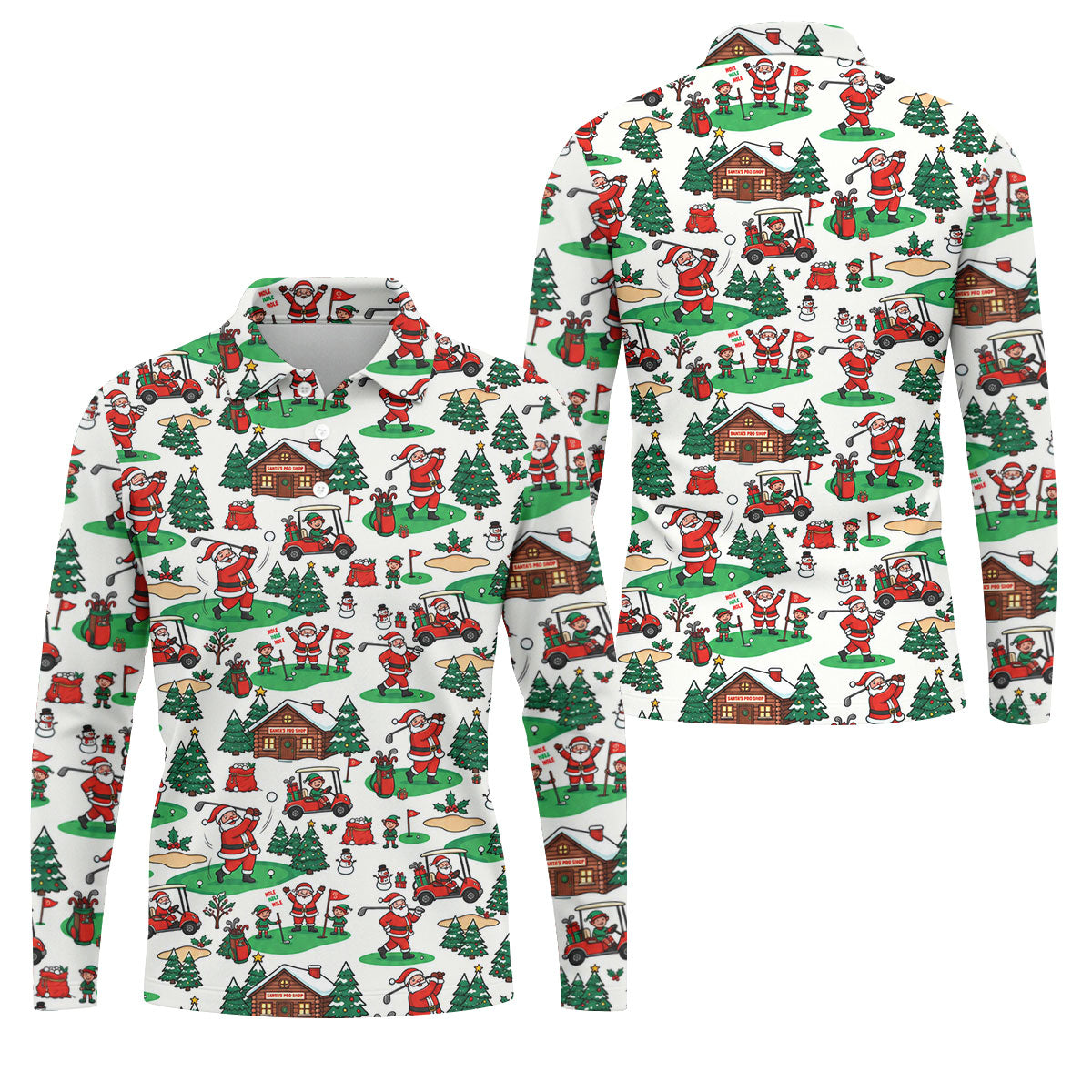 Santa Golf Cart And Elves Christmas Golf Shirt, Mens Golf Polo, Golf Shirts For Men