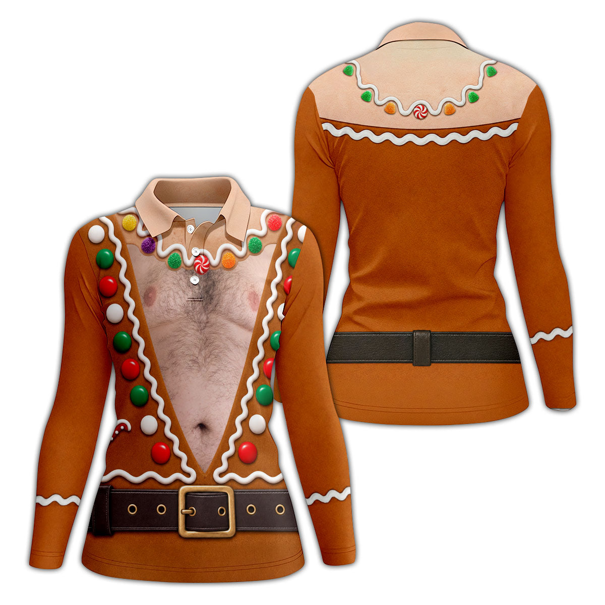 Funny Christmas Gingerbread Costume Polo Shirt, Ladies Golf Top, Women’s Golf Apparel