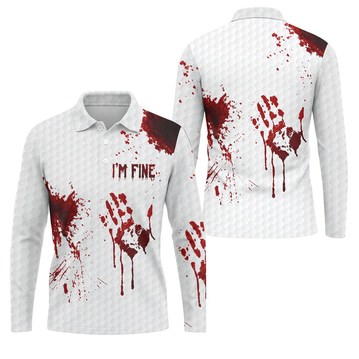 I'm Fine Bloody Halloween Golf Polo Shirt, Golf Polo Shirts For Men, Printed Golf Shirts