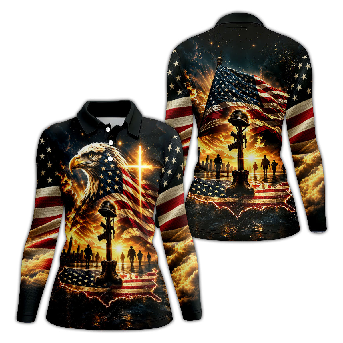 Eagle Cross Soldier Memorial Golf Polo Shirt, Womens Golf Tops, Veterans Day Shirt