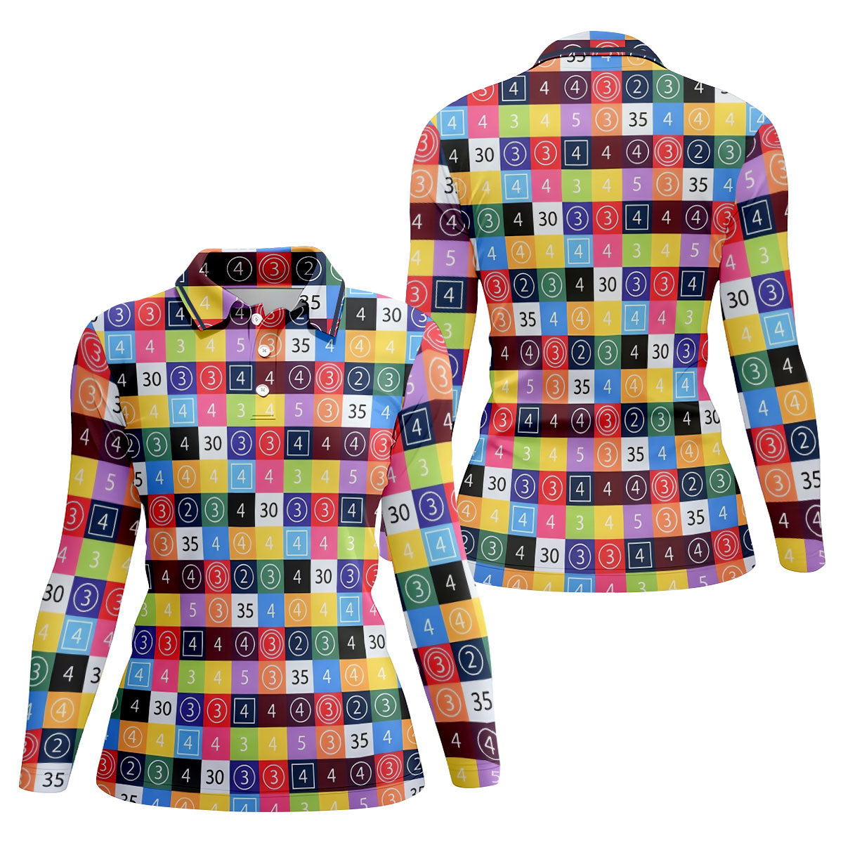 Colorful Golf Scorecard Pattern Polo Shirt, Ladies Golf Shirts, Women’s Golf Apparel