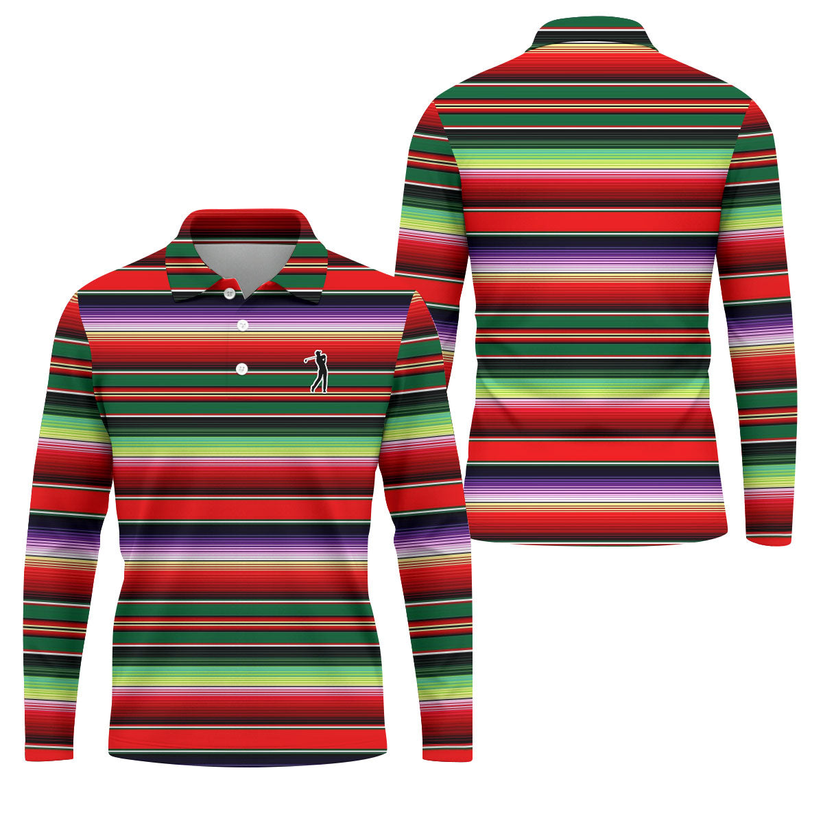 Colorful Stripes Sarape Pattern Cinco De Mayo Celebration Fiesta Themed Golf Shirts For Men