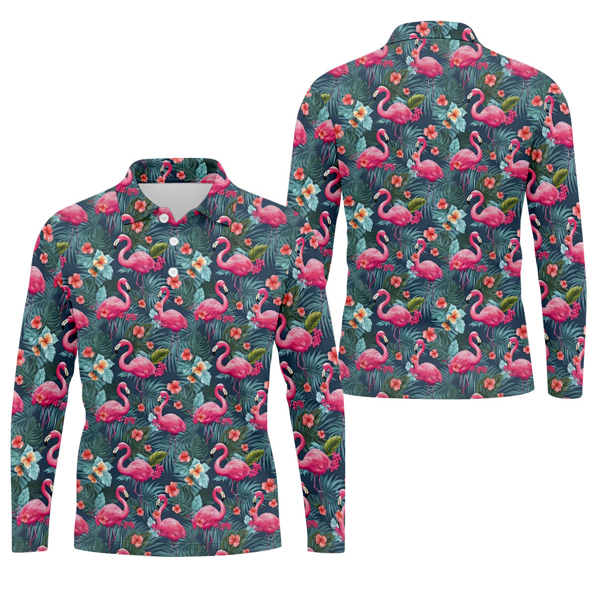Pink Flamingo Tropical Floral Golf Polo Shirt, Hawaiian Golf Shirt, Golf Shirts For Men