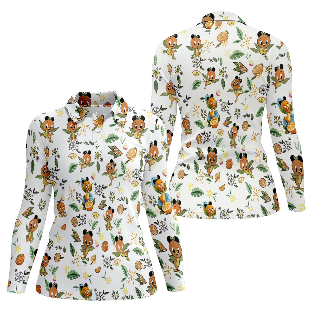 Orange Bird Floral Citrus Golf Polo Shirt, Golf Shirts For Women, Performance Golf Shirt