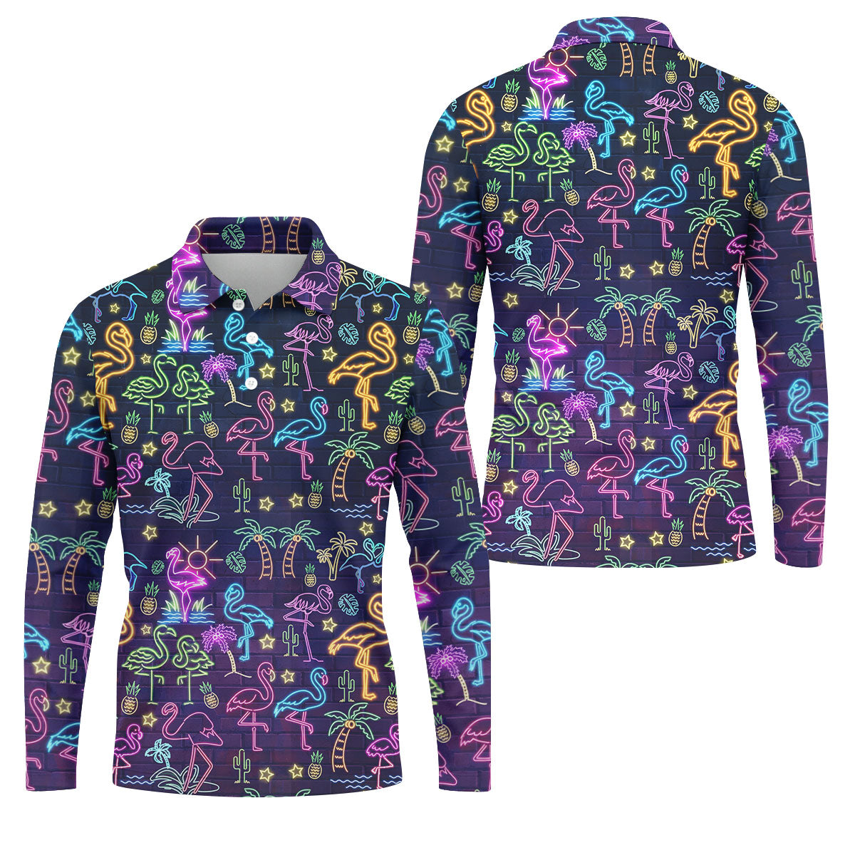 Neon Flamingo Tropical Night Golf Shirt, Golf Polo Shirts For Men, Hawaiian Golf Shirt, Mens Golf Apparel