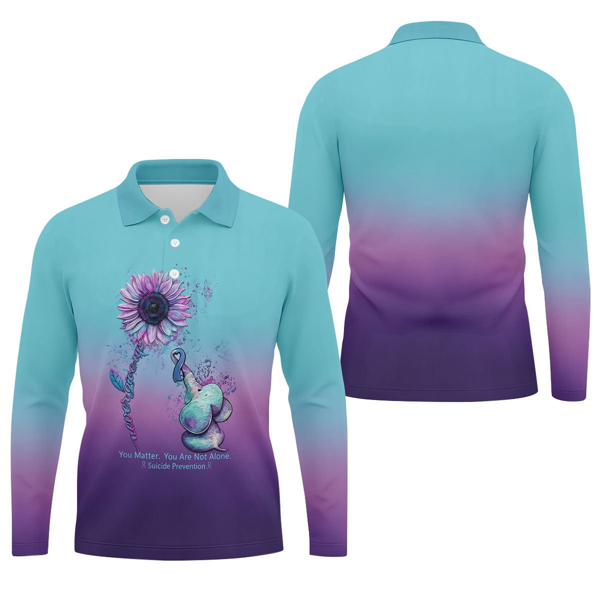 Never Give Up Elephant Sunflower Suicide Prevention Polo Shirts For Men, Men's Golf Shirt