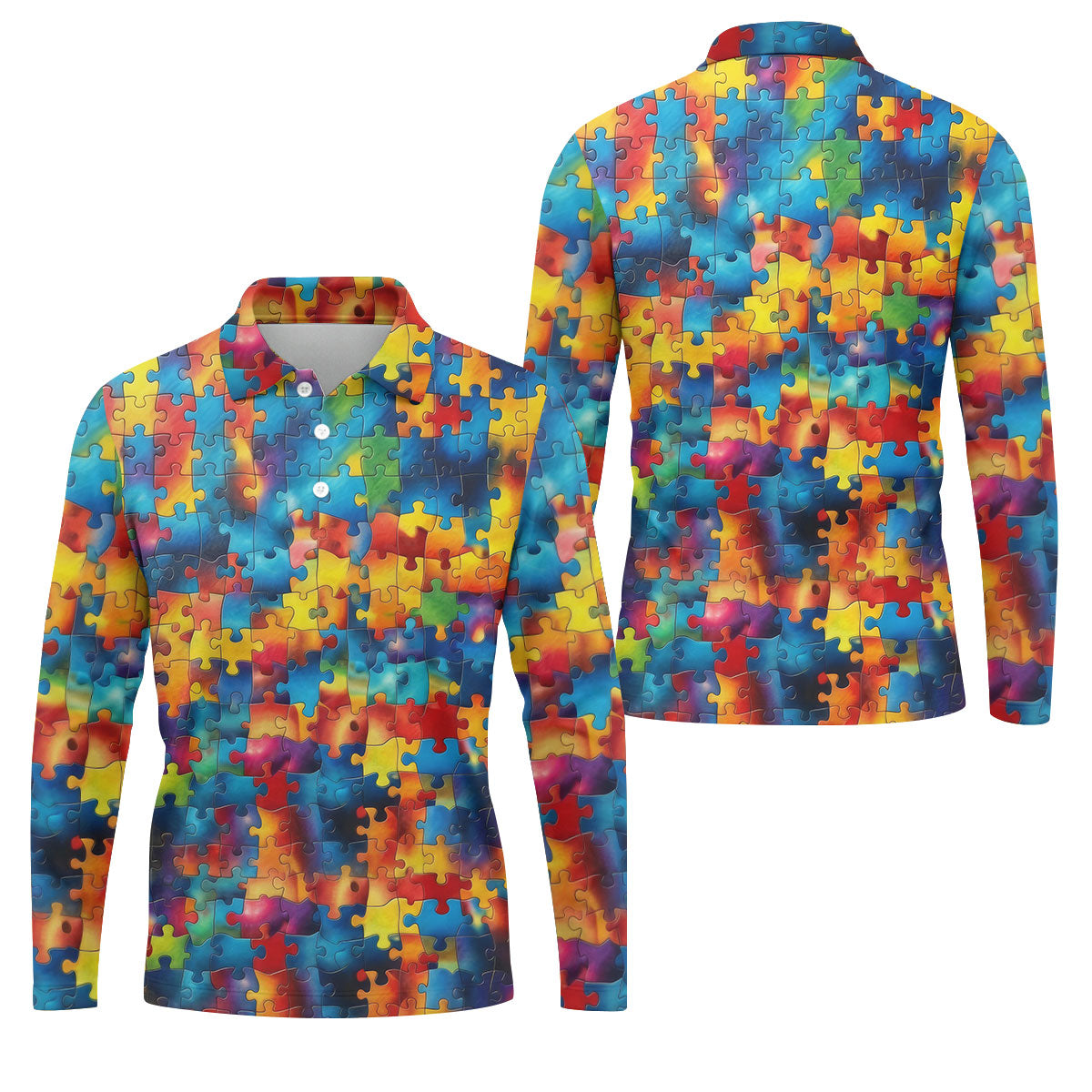 Autism Awareness Rainbow Gradient Puzzle Pattern Golf Tops For Men, Men's Golf Shirt, Polo Shirts For Men