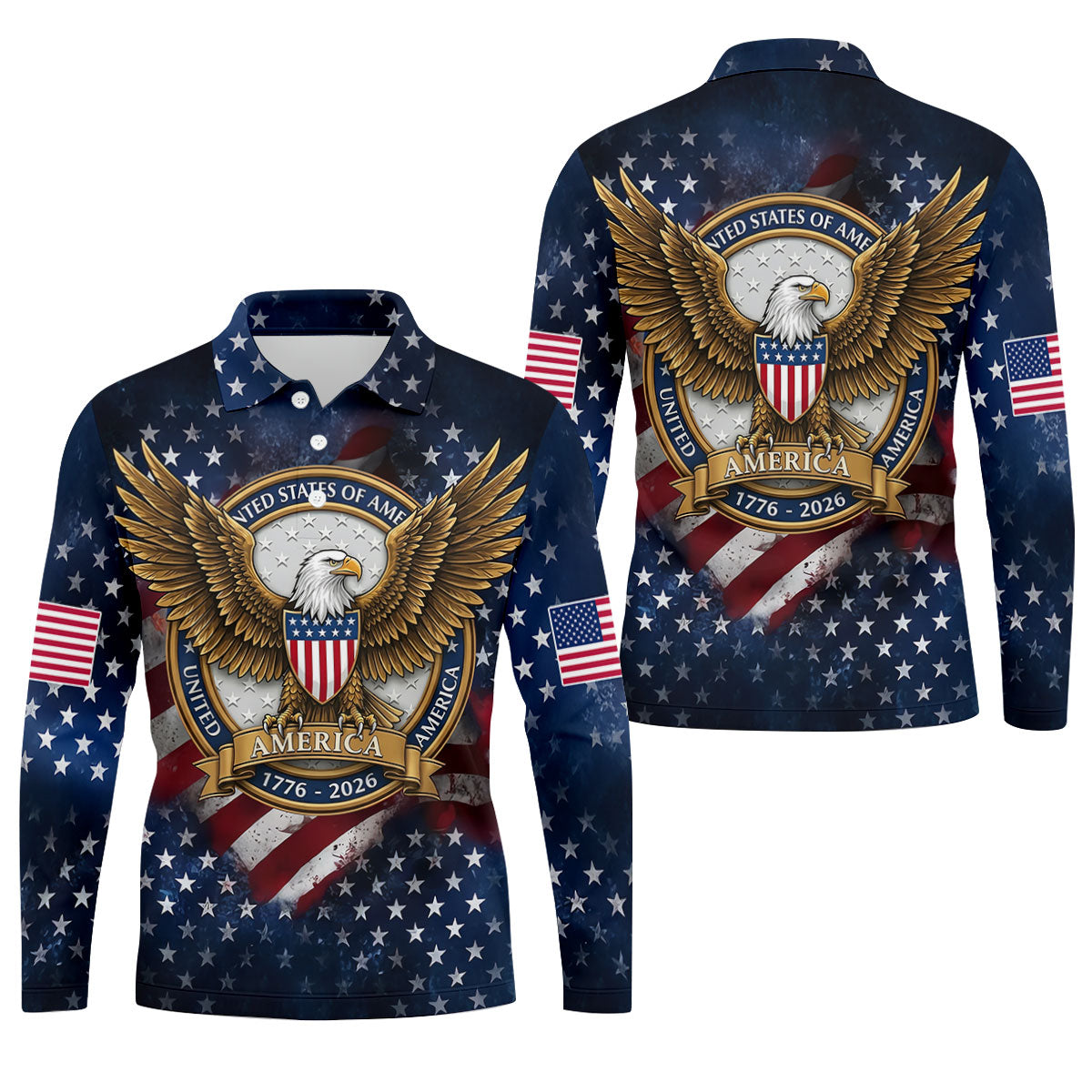 250th Anniversary USA Bald Eagle Distressed Golf Shirt, Patriotic 4th Of July Golf Shirts For Men