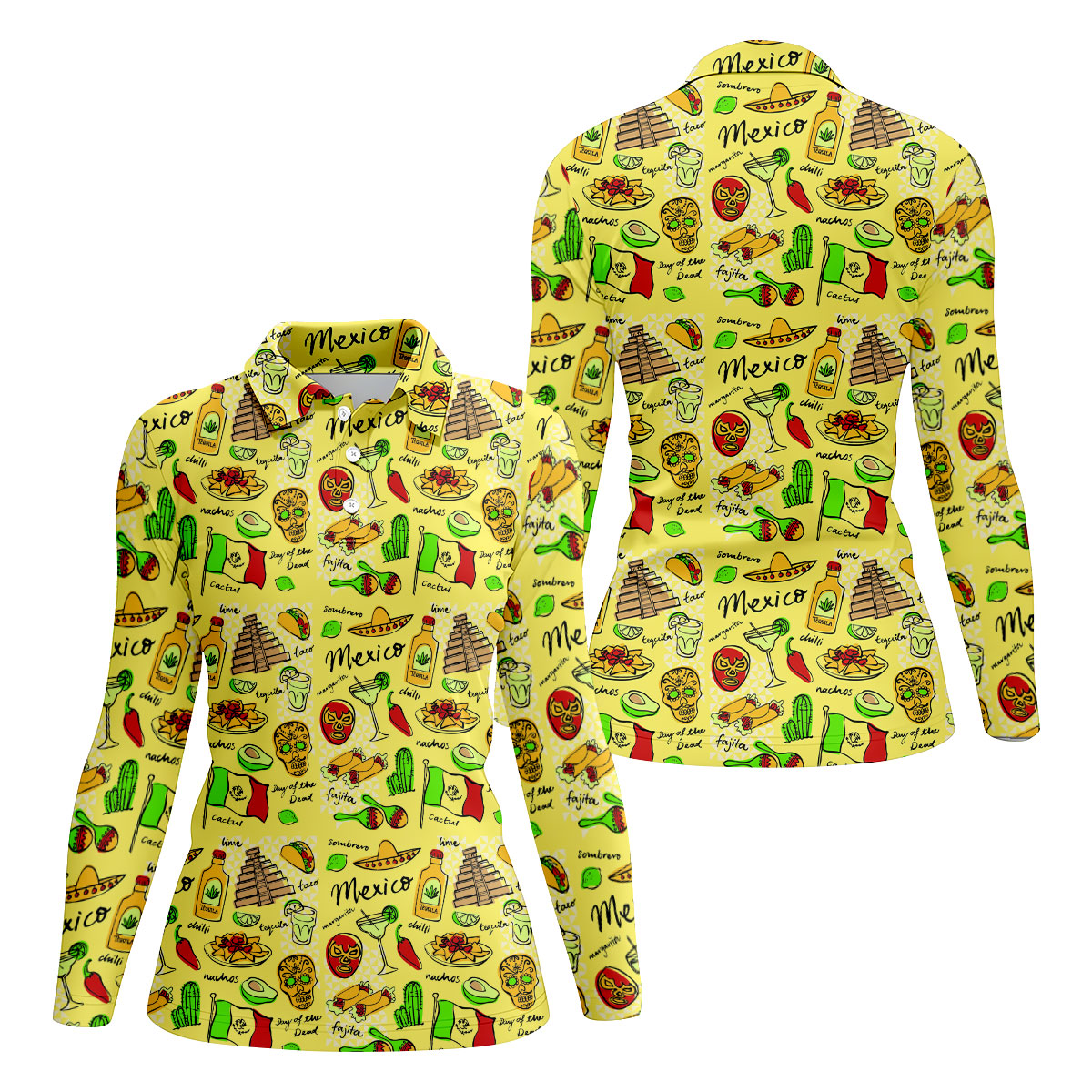 Mexican Cultural Symbols Day Of The Dead Ladies Golf Tops, Cinco De Mayo Celebration Golf Shirt For Women