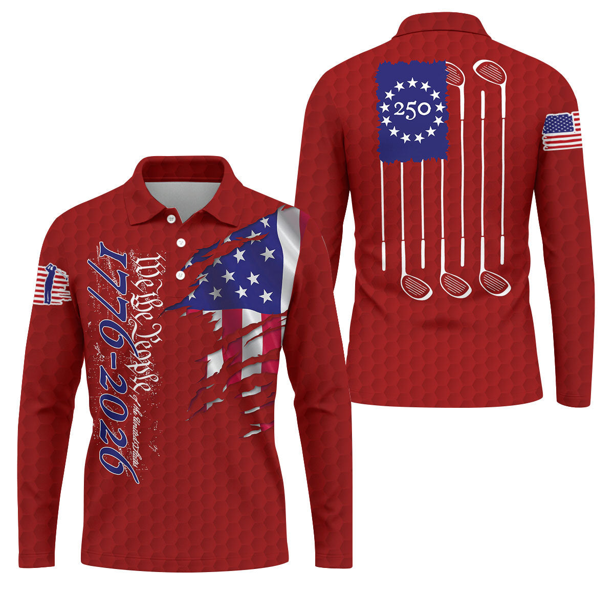 We The People Distressed American Flag Red Golf Shirt, 4th Of July Golf Shirts For Men
