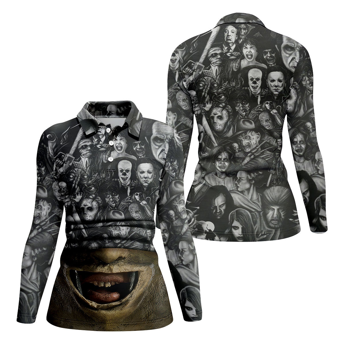 Leather Mask Horror Character Halloween Polo Shirt, Golf Shirts For Women, Ladies Golf Top