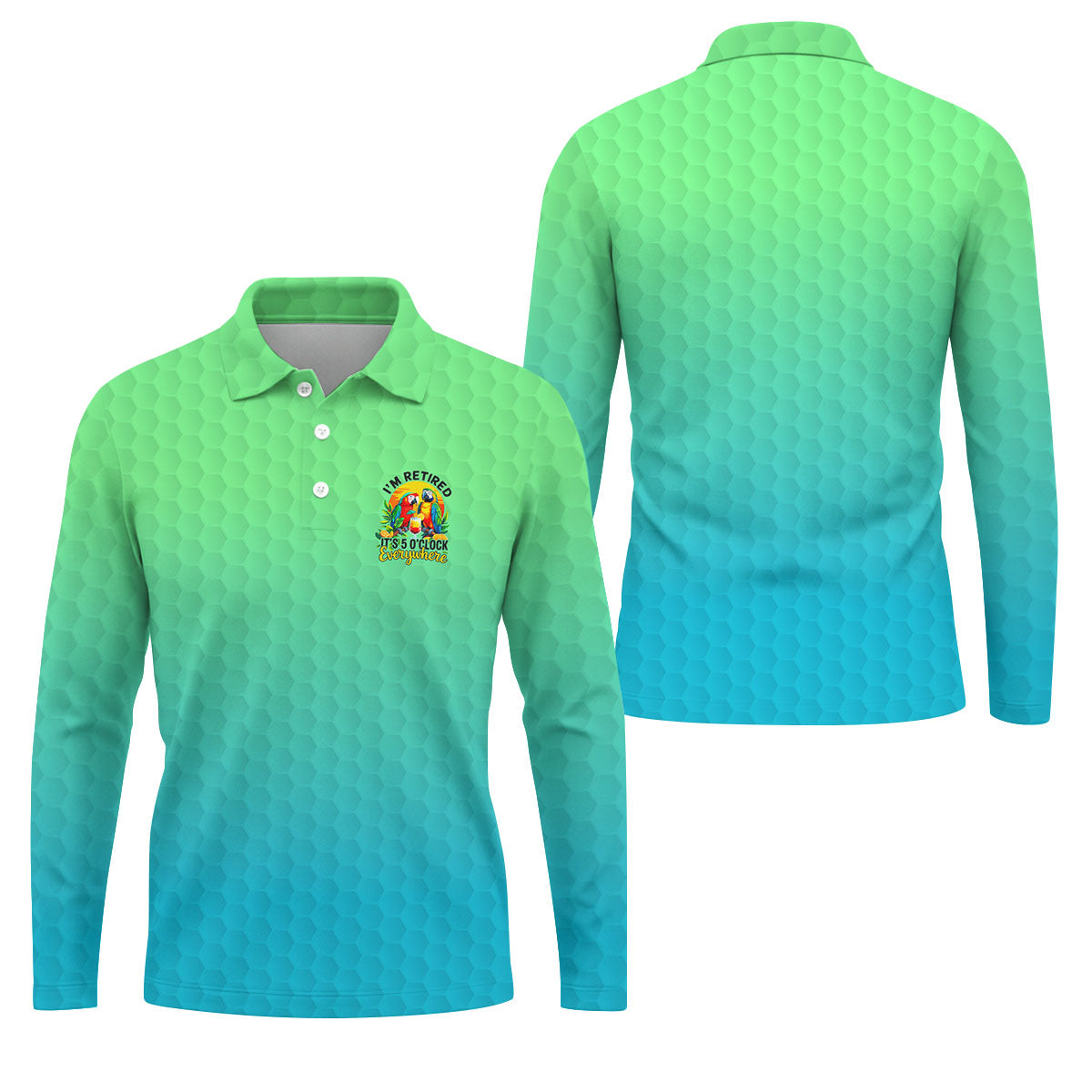 Tropical Retired Parrot Cocktail Golf Polo Shirt, Golf Shirts For Men, Printed Golf Shirts
