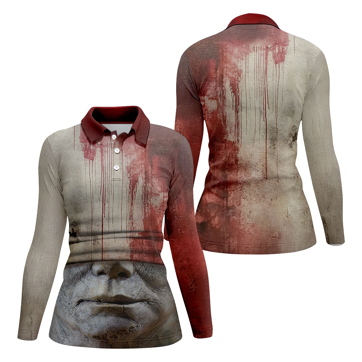 Blood Pale Mask Horror Character Halloween Polo Shirt, Women's Golf Tops, Ladies Golf Top