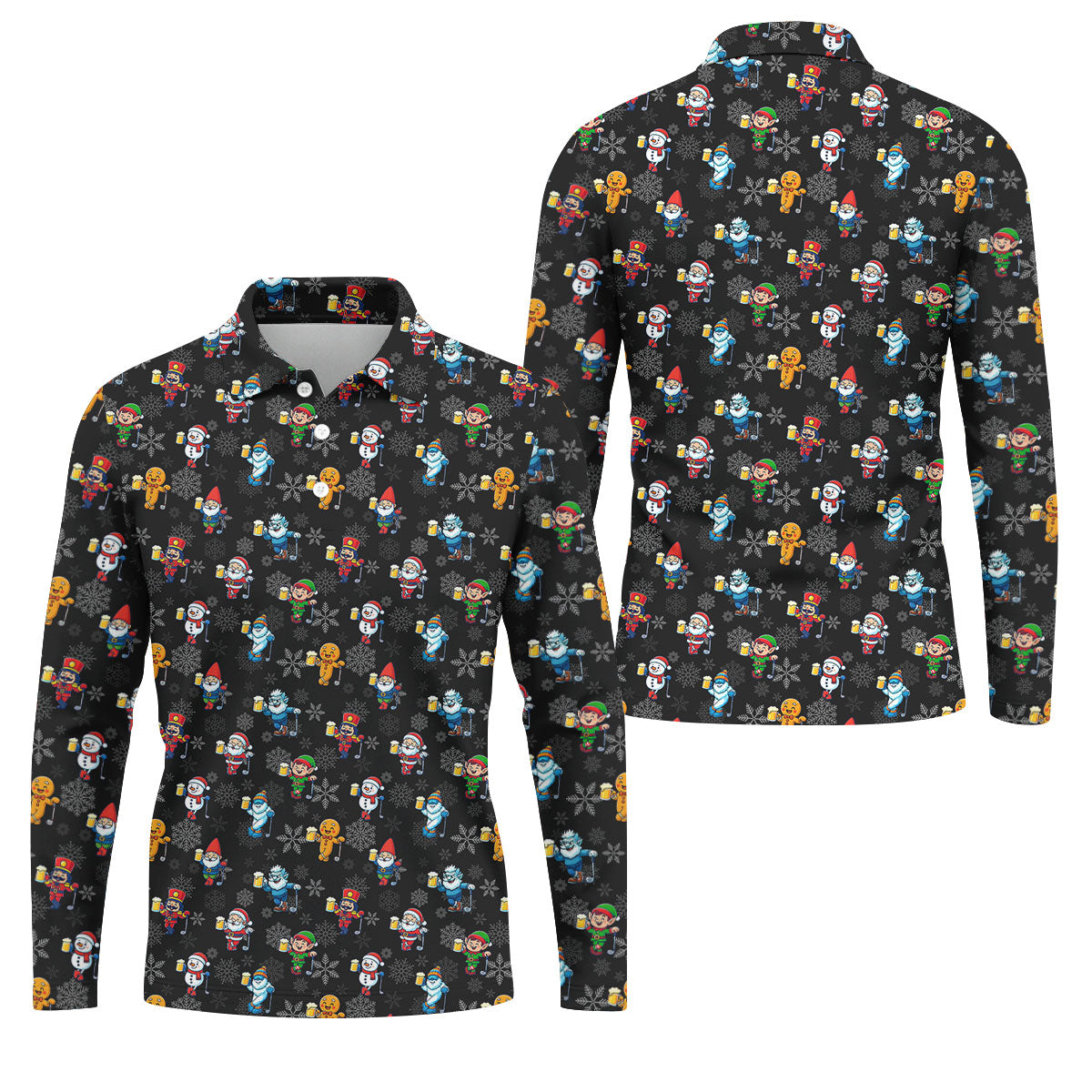 Classic Christmas Characters Black Golf Shirt, Christmas Golf Shirt, Fun Golf Shirts For Men, Polo Shirts For Men