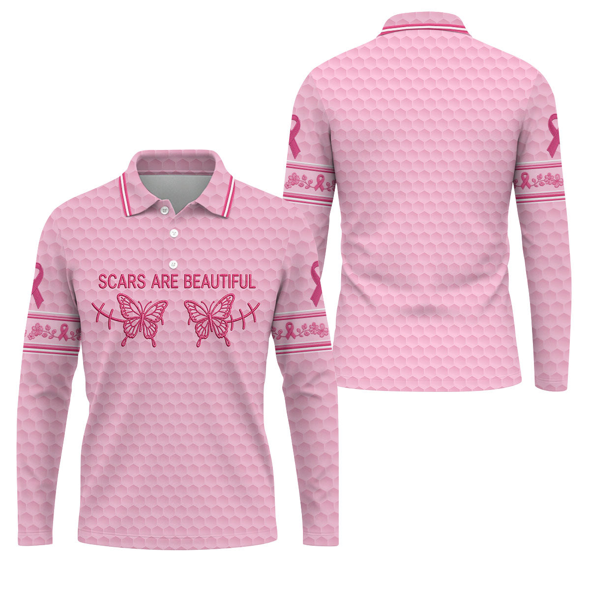 Scars Are Beautiful Butterfly Breast Cancer Golf Polo Shirt, Men's Golf Shirt, Polo Shirts For Men