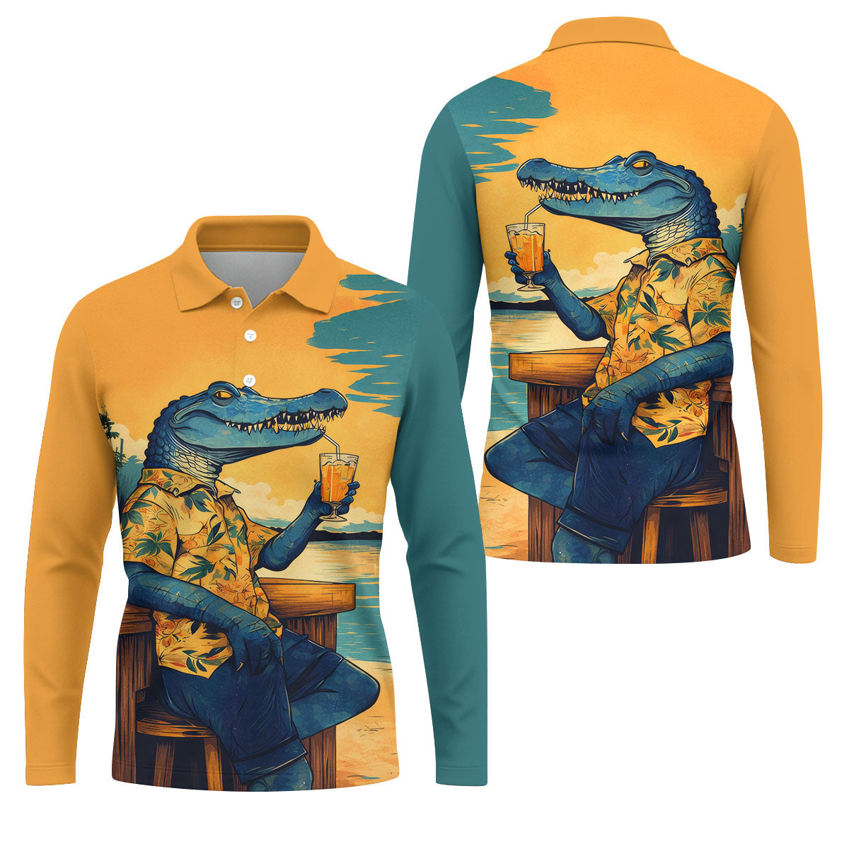 Funny Crocodile Tropical Theme Hawaiian Golf Shirt, Polo Shirts For Men, Golfing Apparel