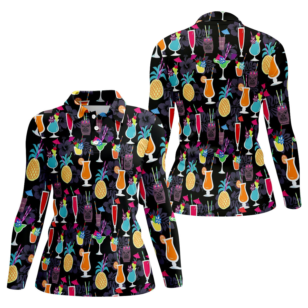 Tropical Drinks Dark Floral Cinco De Mayo Celebration Fiesta Themed Ladies Golf Tops, Golf Shirt For Women