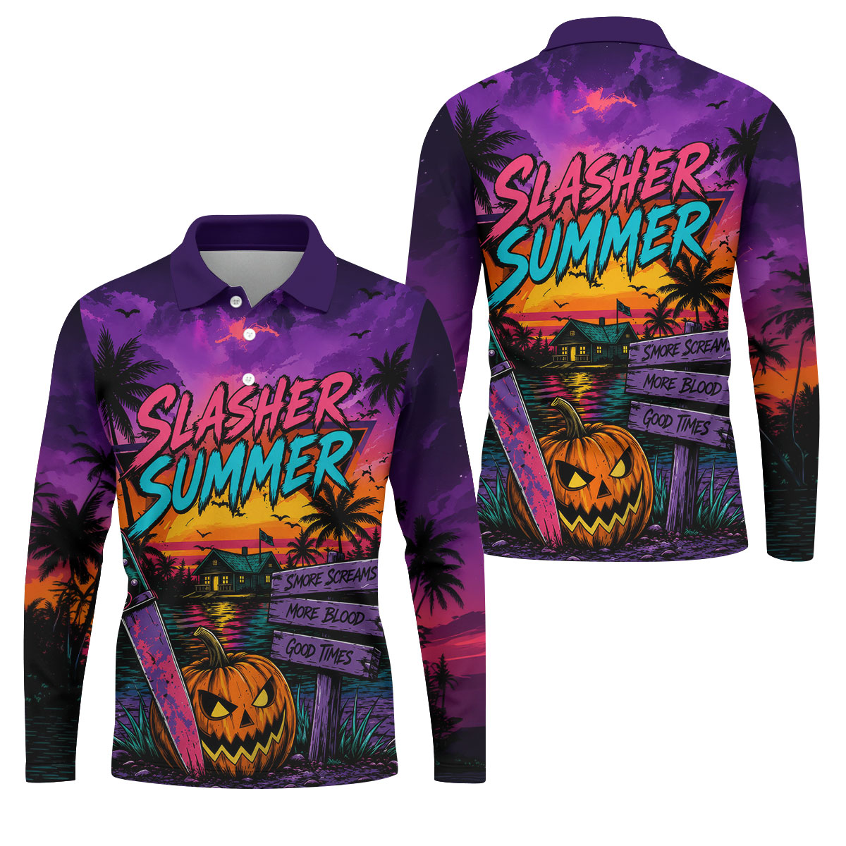 Slasher Summer Halloween Golf Shirt, Printed Golf Shirts, Hawaiian Golf Shirt