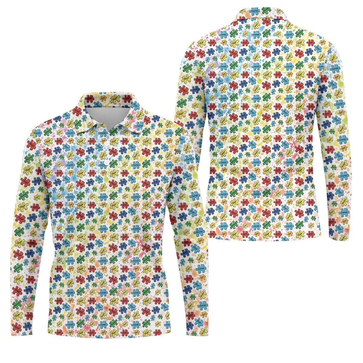 Autism Awareness Jigsaw Puzzle Pieces Rainbow Paint Splatter Men's Golf Shirt, Polo Shirts For Men