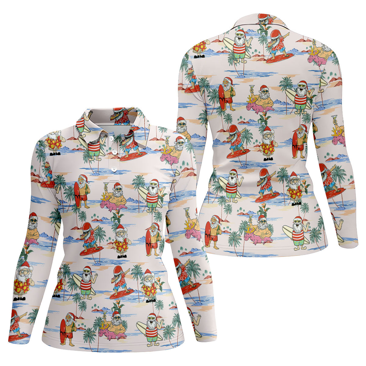 Funny Tropical Santa Christmas Golf Shirt, Women's Golf Tops, Hawaiian Golf Shirt, Printed Golf Shirt