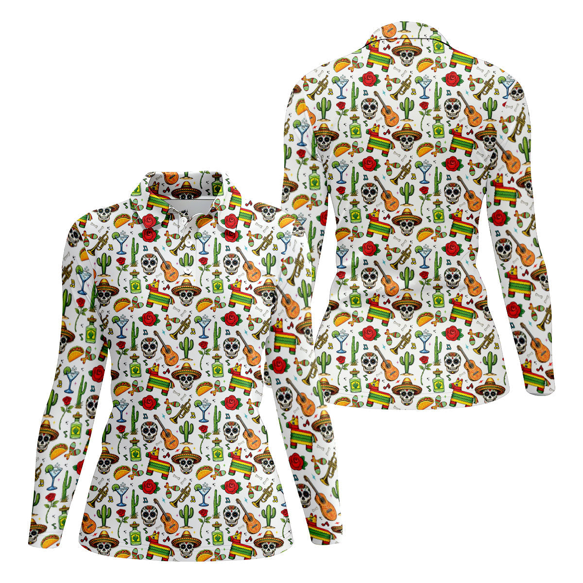 Decorated Skulls Party Items Cinco De Mayo Celebration Fiesta Themed White Golf Shirt For Women