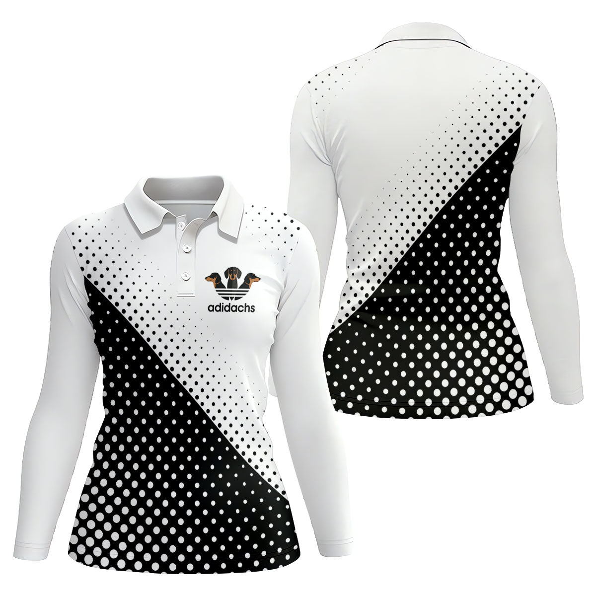 Adidachs Funny Dachshund White Golf Shirt, Fun Women's Golf Shirts, Ladies Golf Shirts