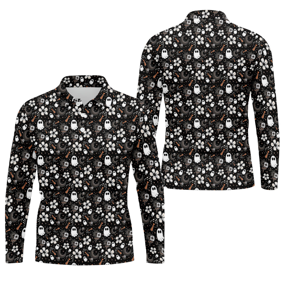 Ghost Horror Character Floral Halloween Golf Polo Shirt, Halloween Shirt, Mens Golf Shirt