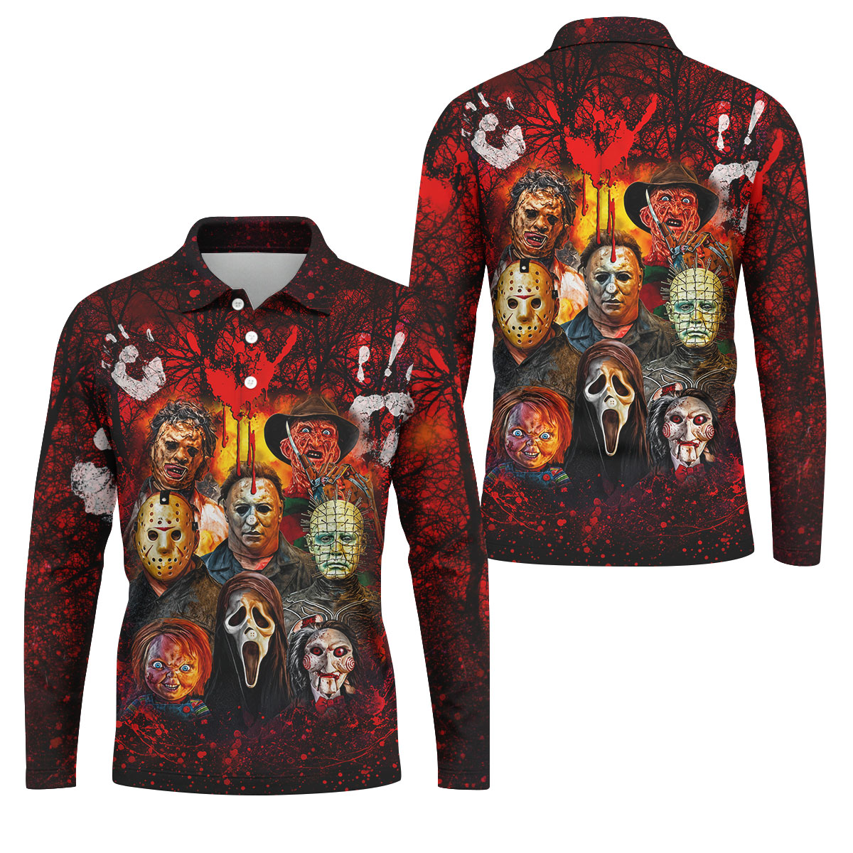 Halloween Horror Character Hawaiian Golf Shirt, Men's Golf Shirt, Golf Shirts For Men