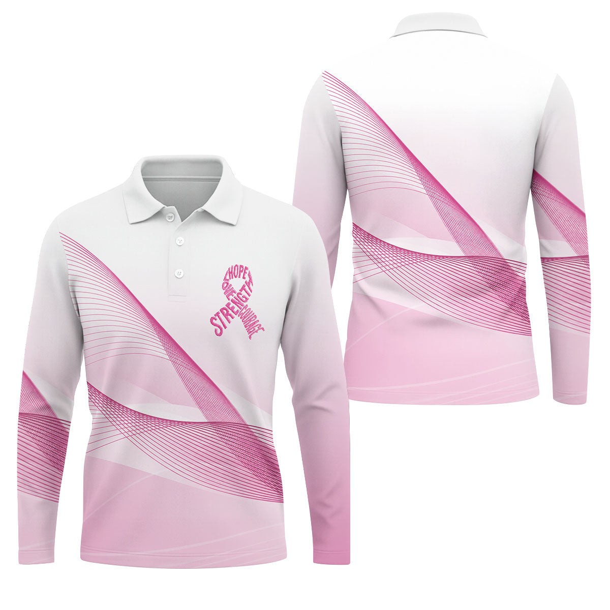 Hope Strength Courage Breast Cancer Polo Shirt, Golf Shirts For Men, Mens Golf Apparel