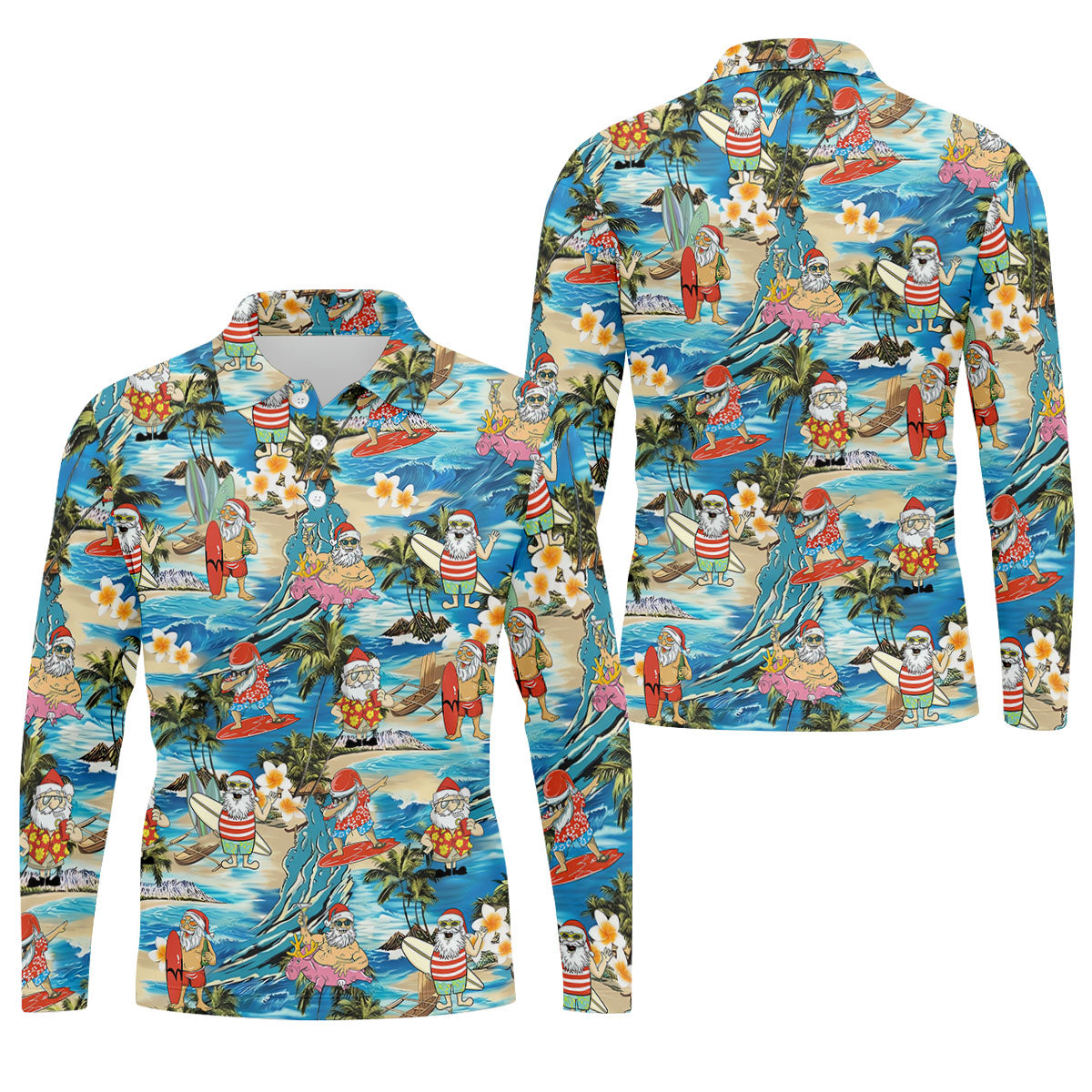 Men's Tropical Santa Surf Vacation Men's Golf Shirt, Christmas Golf Shirt, Golf Apparel For Men