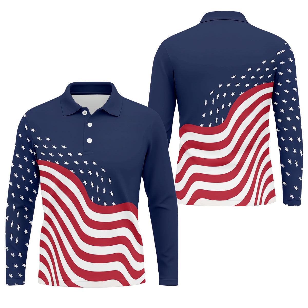 Red White Blue Wavy Stripes And Stars 4th Of July Patriotic Golf Shirt, 250 Years Golf Shirts For Men